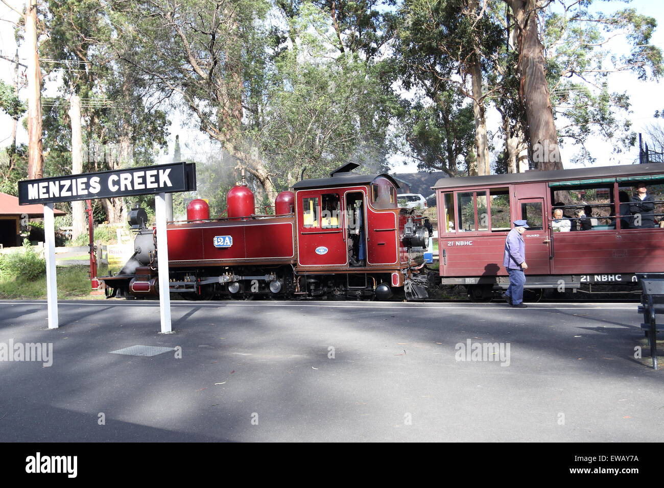 Puffing Billy Steam train at Menzies Creek Dandenong Ranges Victoria Australia Stock Photo
