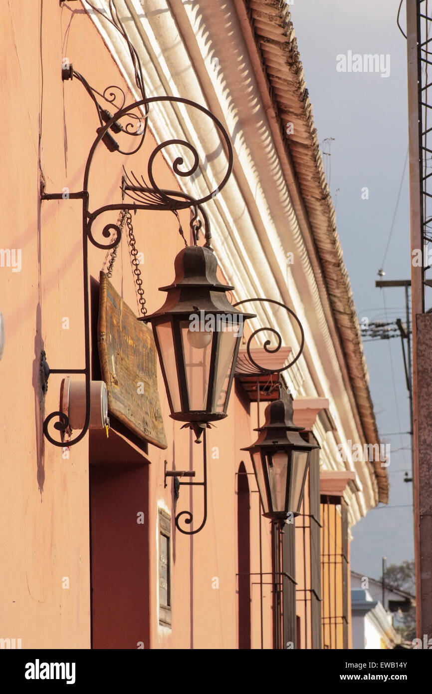 Lamp posts in Antigua, Guatemala. Stock Photo