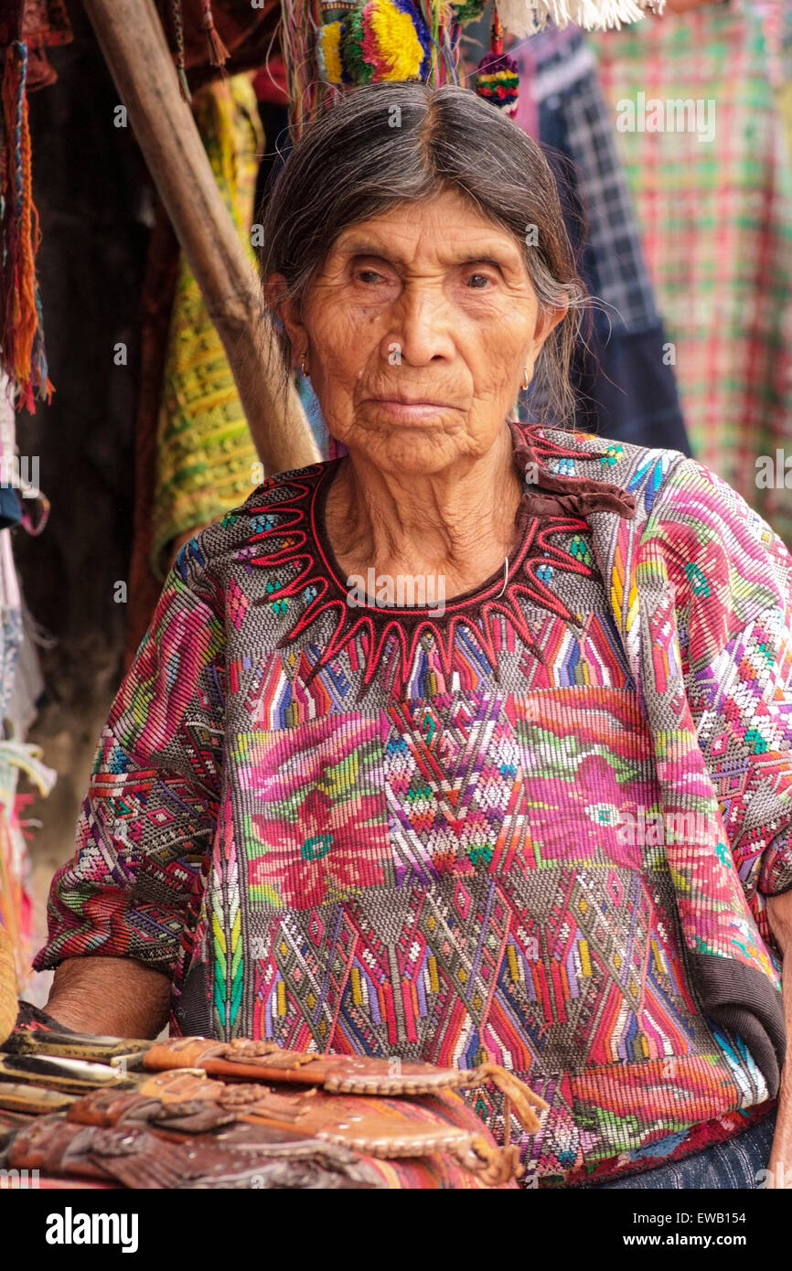 Mayan woman at a market in Guatemala. Stock Photo
