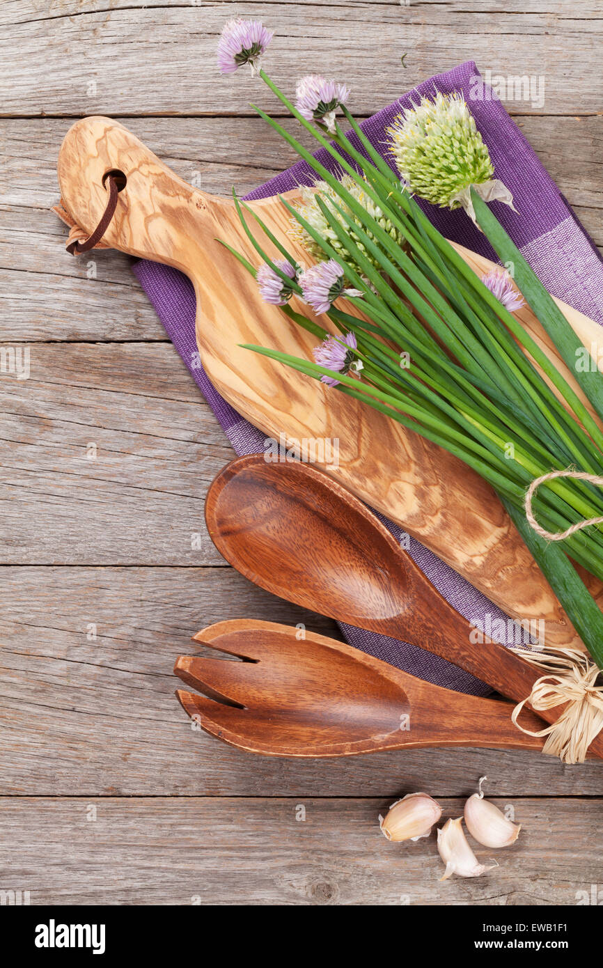 Fresh herbs on garden table. Top view Stock Photo Alamy