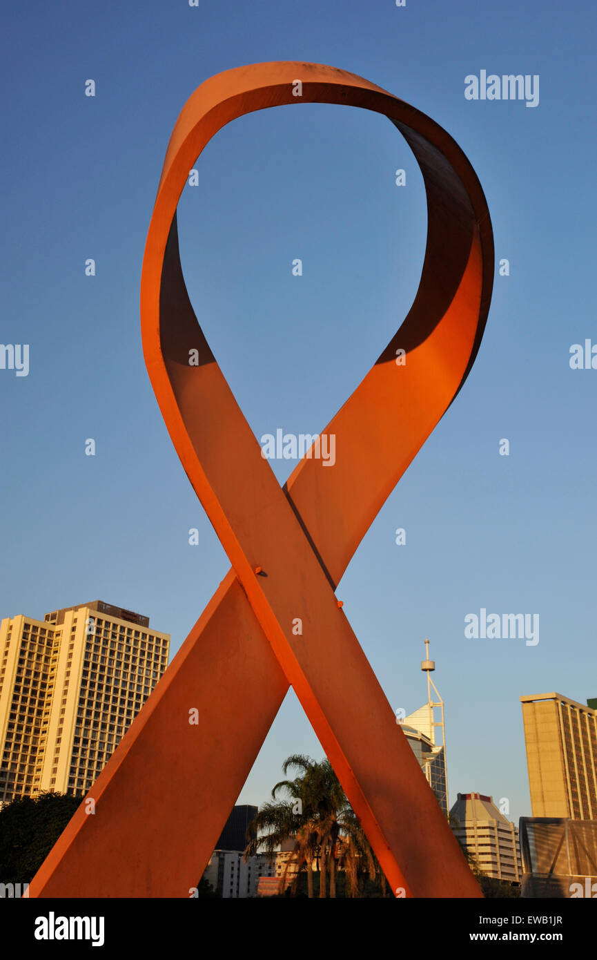 Symbolic shape and form of artistic Red AIDS ribbon sculpture in Gugu ...
