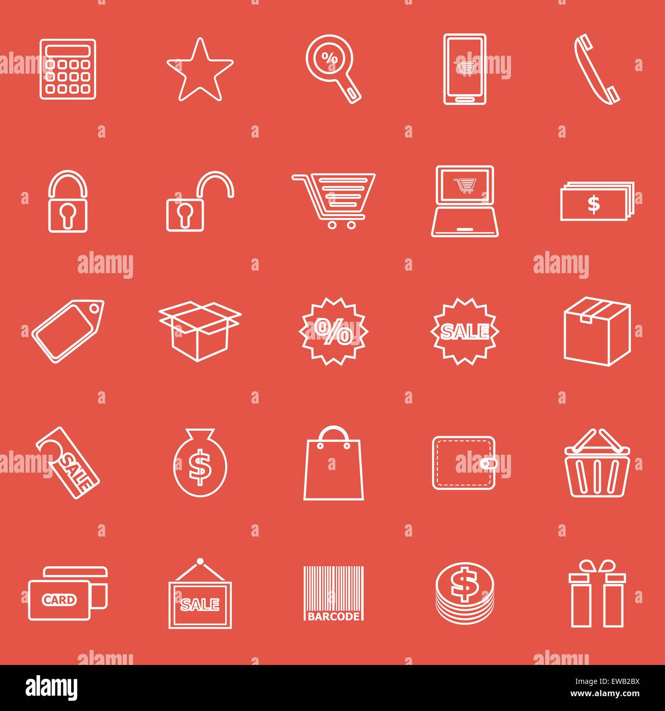 Shopping line icons on red background, stock vector Stock Vector Image ...