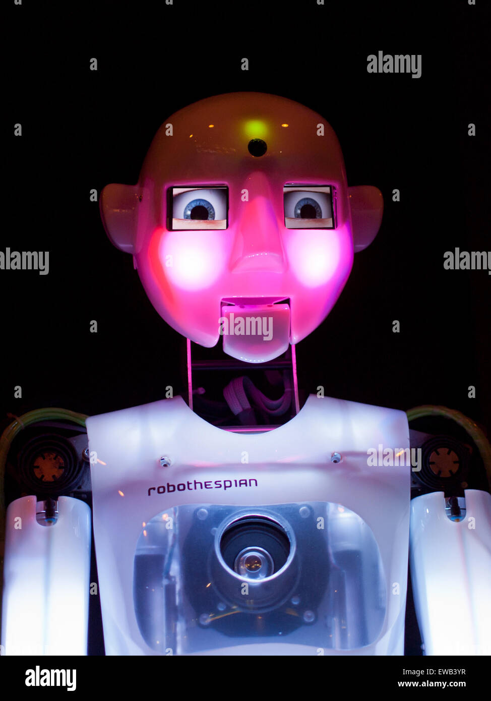 A view of RoboThespian, a life-sized, humanoid, interactive robot at the Telus World of Science at Edmonton, Alberta, Canada. Stock Photo