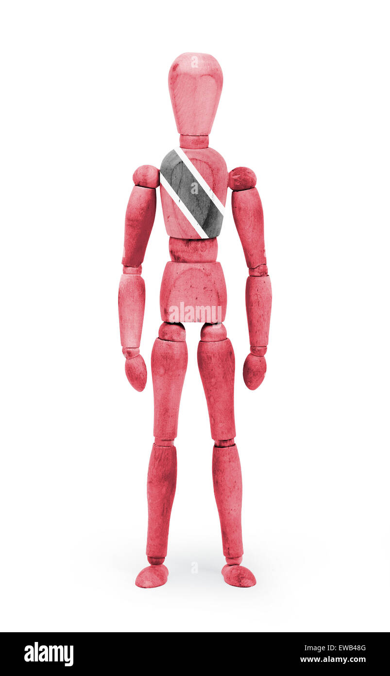 Wood figure mannequin with flag bodypaint on white background