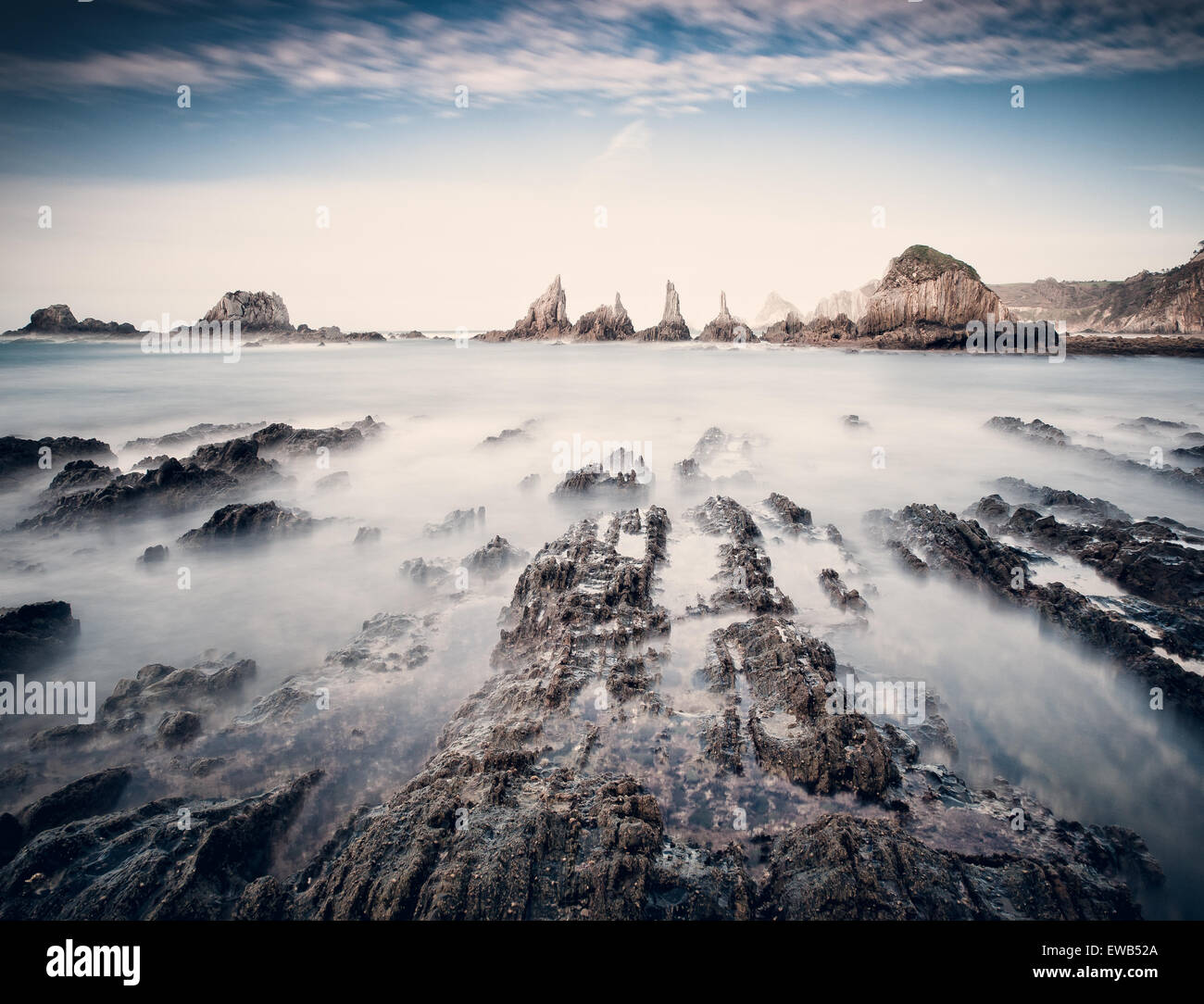 Gueirua beach in Asturias, Spain. A beautiful beach. Stock Photo