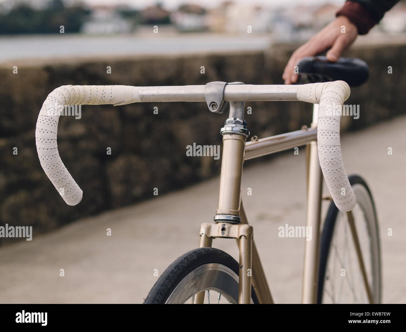 Fixie bicycle detail. Photo shows a close up handlebar. Stock Photo