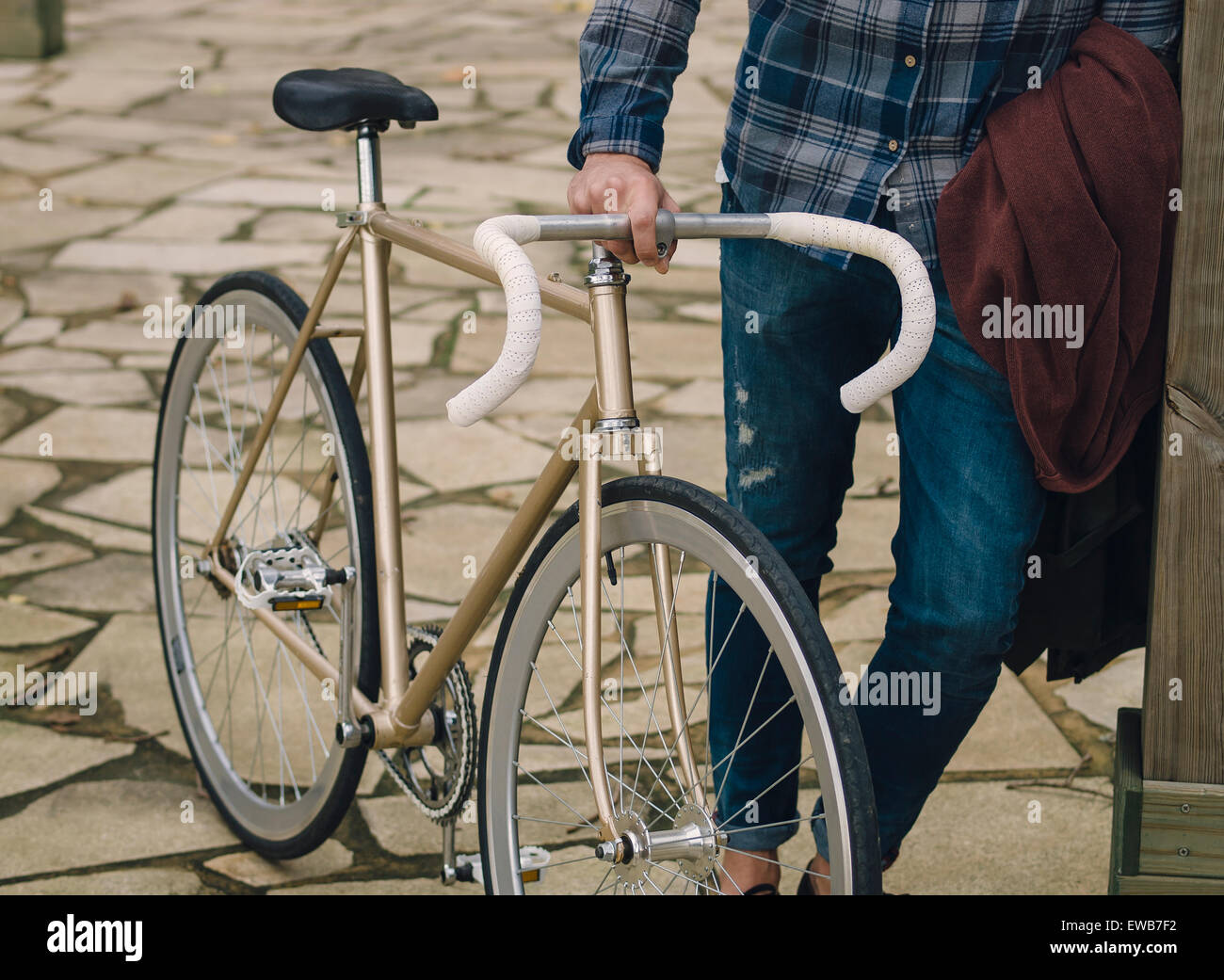 Fixie bike detail and hipster outdoors Stock Photo