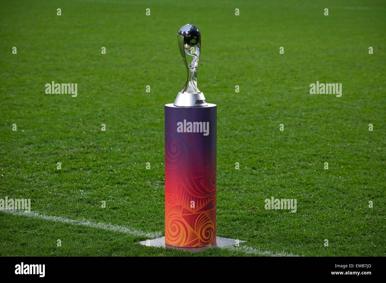 Auckland, New Zealand, Feature. 20th June, 2015. Auckland, New Zealand - June 20, 2015 - The FIFA U20 World Cup Trophy is displayed ahead of the FIFA U20 World Cup final match between Brazil and Serbia at North Harbour Stadium on June 20, 2015 in Auckland, New Zealand, Feature. Credit:  dpa/Alamy Live News Stock Photo