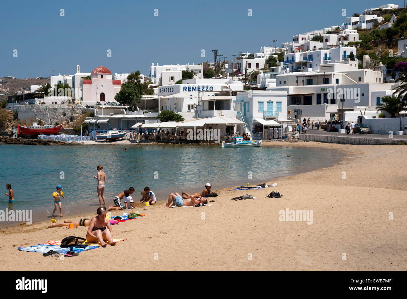Griechenland, Kykladen, Mykonos, Mykonos-Stadt ( Chora ), Stadtstrand Stock Photo