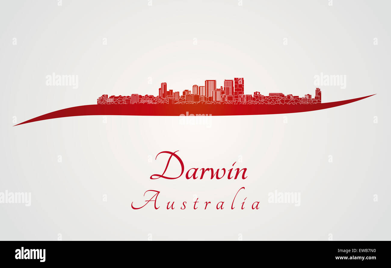 Darwin skyline in red and gray background in editable vector file Stock Photo