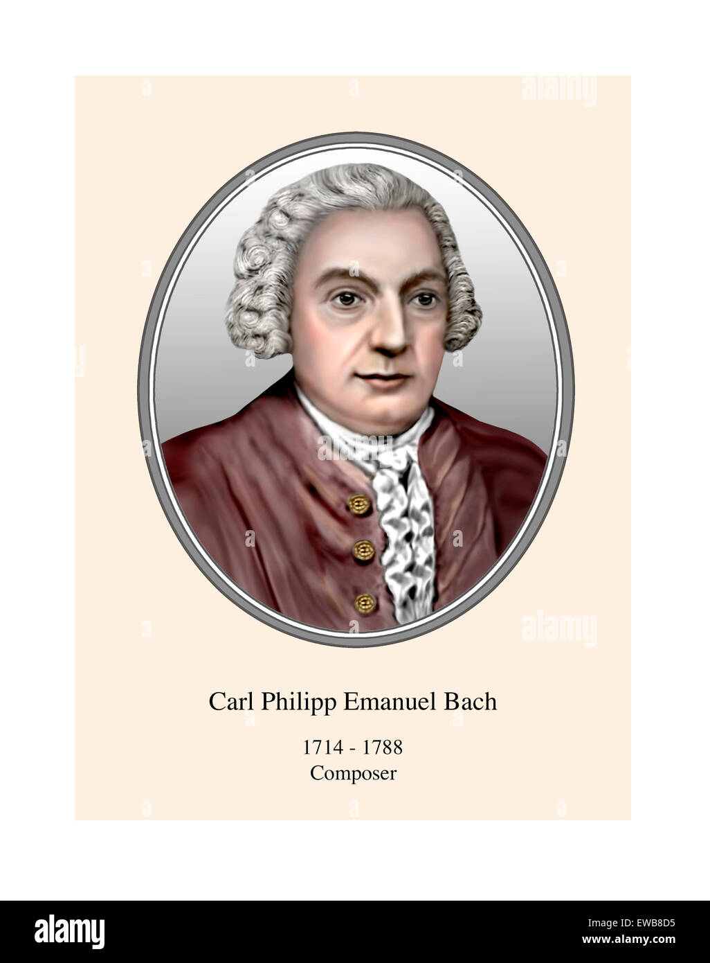 Carl Philipp Emanuel Bach Portrait Modern Illustration Stock Photo