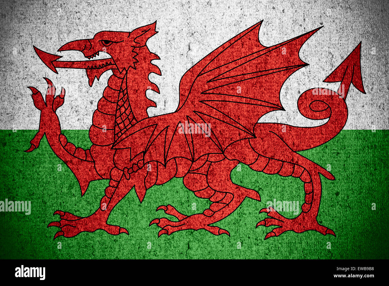 flag of Wales or Welsh banner on rough pattern texture Stock Photo