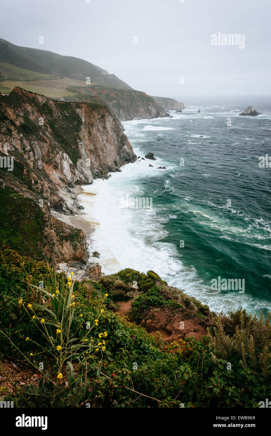 View of the Pacific Ocean from cliffs in Big Sur, California. Stock Photo