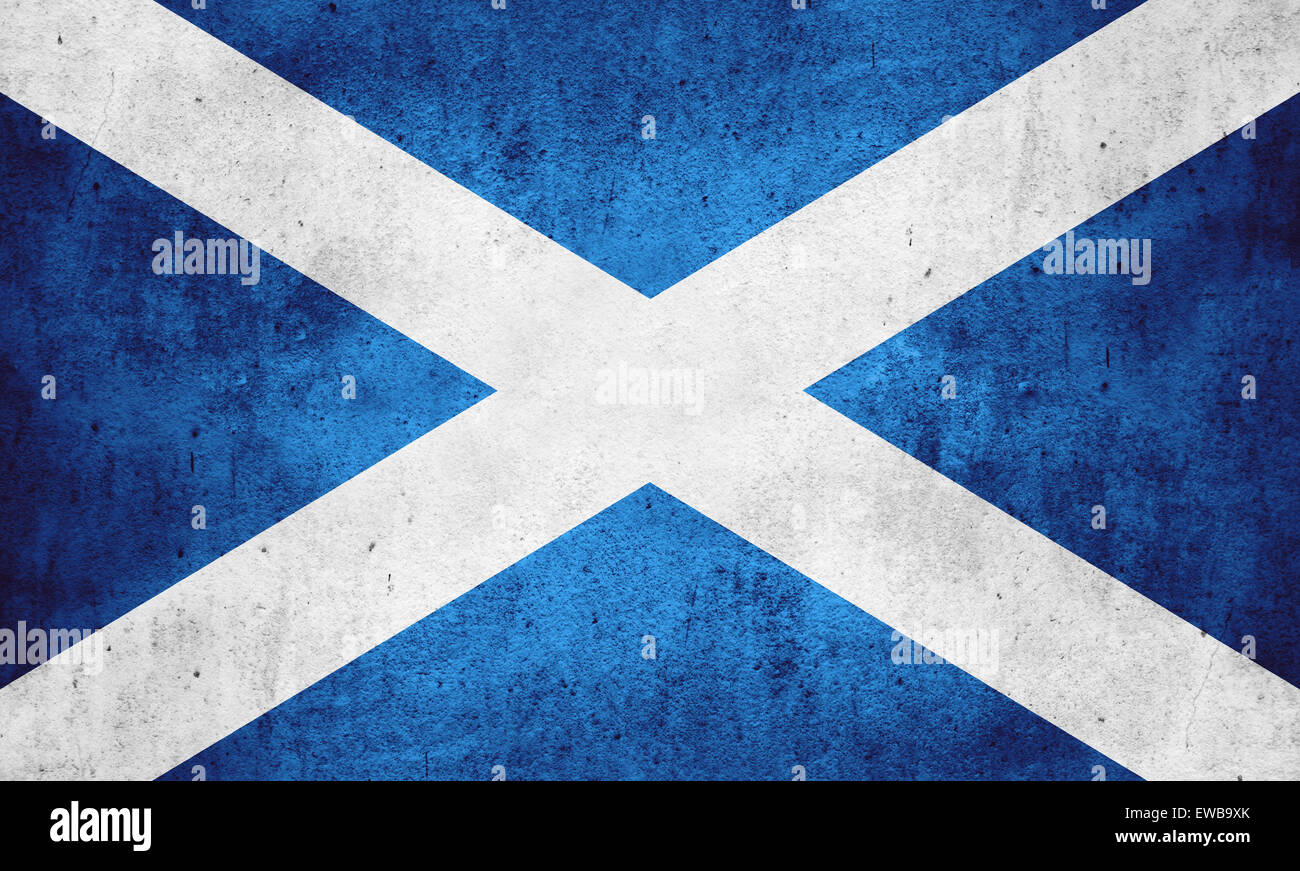 flag of Scotland or Scottish banner on rough pattern texture background Stock Photo
