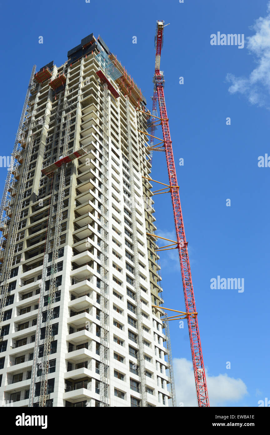 Construction of a luxury modern high rise building. Photographed in Tel Aviv, Israel Stock Photo