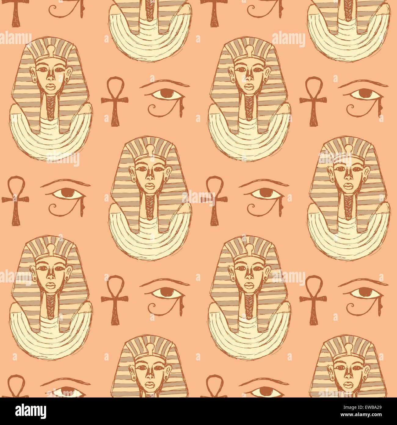 Sketch Egyptian symbols in vintage style, vector seamless pattern Stock Vector