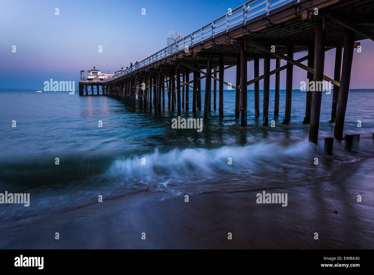 The Malibu Pier at twilight, in Malibu, California. Stock Photo