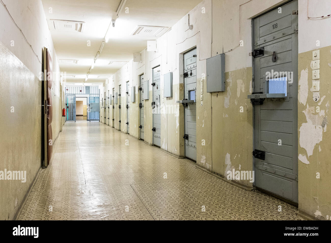 Corridor in the former Stasi prison, Hohenschönhausen Memorial, Berlin, Germany Stock Photo