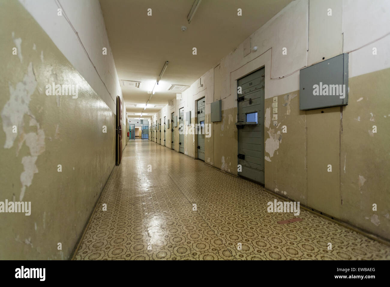 Corridor in the former Stasi prison, Hohenschönhausen Memorial, Berlin, Germany Stock Photo