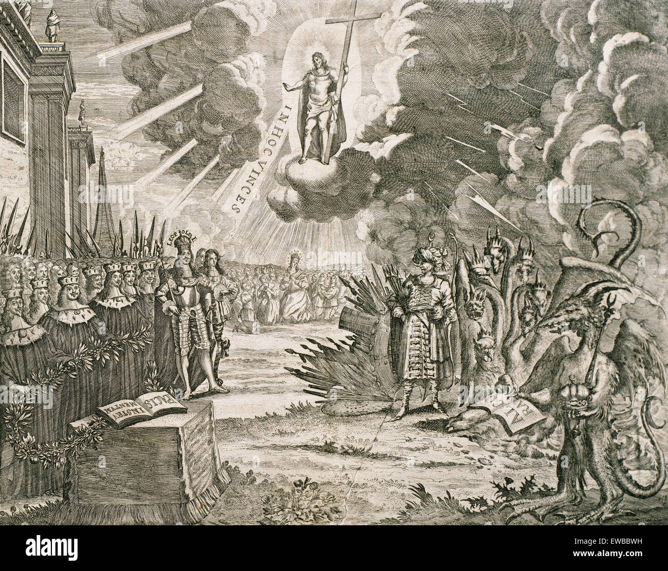 Treaty of Karlowitz. Signed on January 26, 1699 in the Serbian city of Karlowitz (Sremski Karlovci current) between the Ottoman Empire and the Holy League of 1684. Engraving. Stock Photo