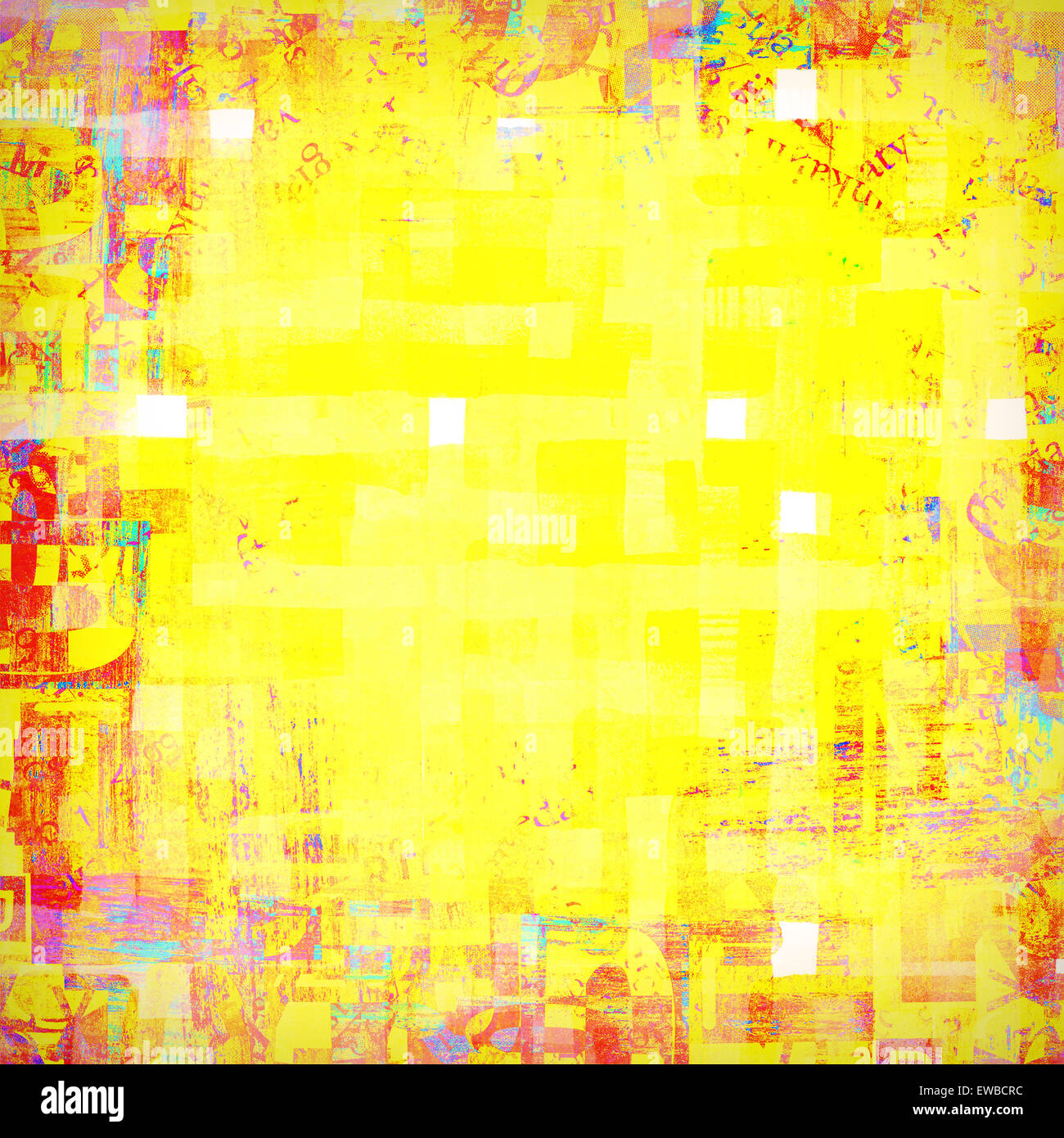 Bright yellow newspaper, magazine collage letters background Stock