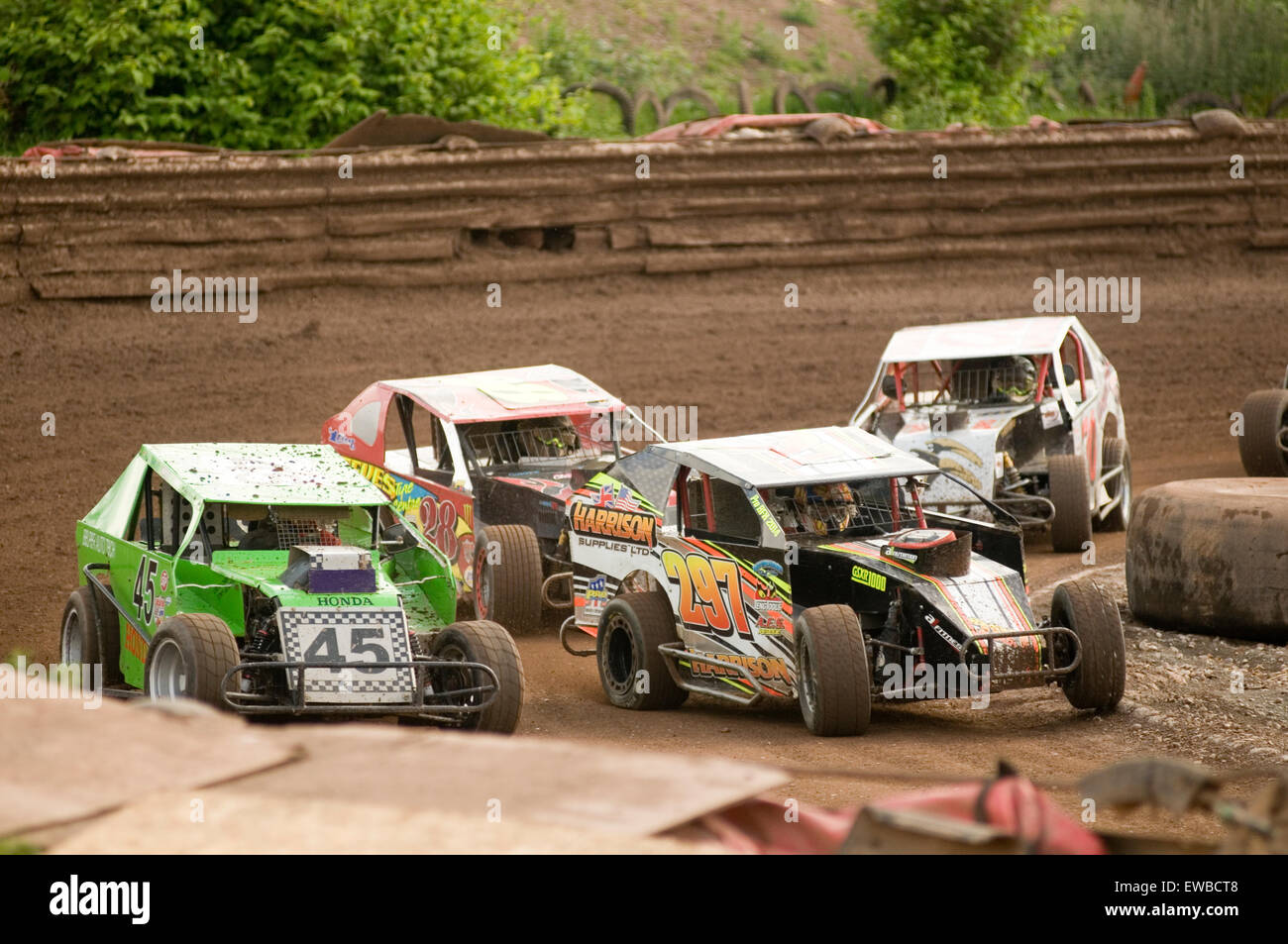 modified stock car cars race racing races dirt oval track tracks short track motorcycle engined engine engines Stock Photo