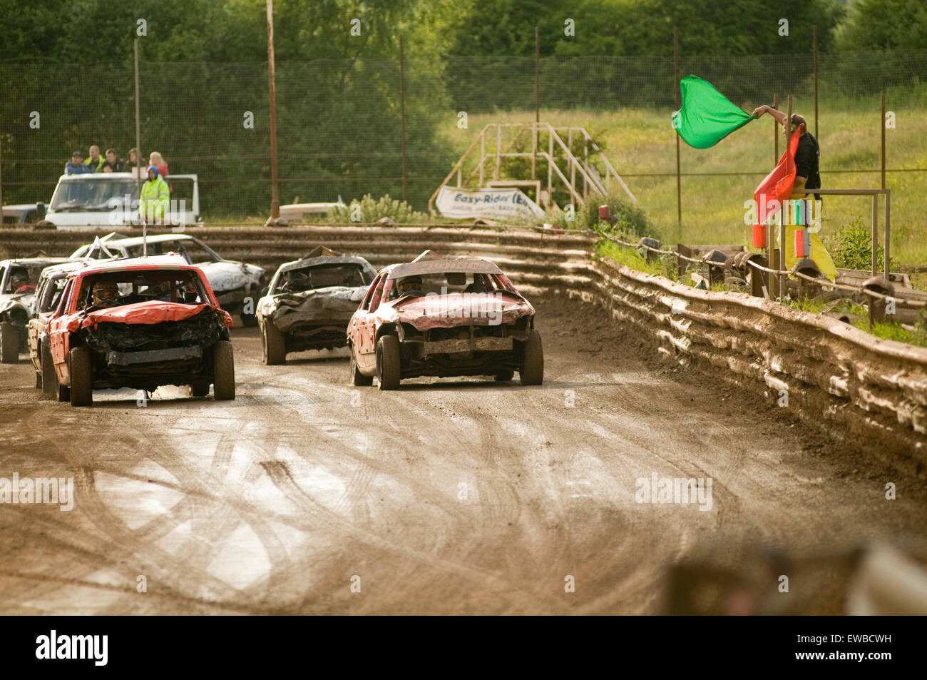 first lap chaos at a banger race when the green flag drops Stock Photo ...