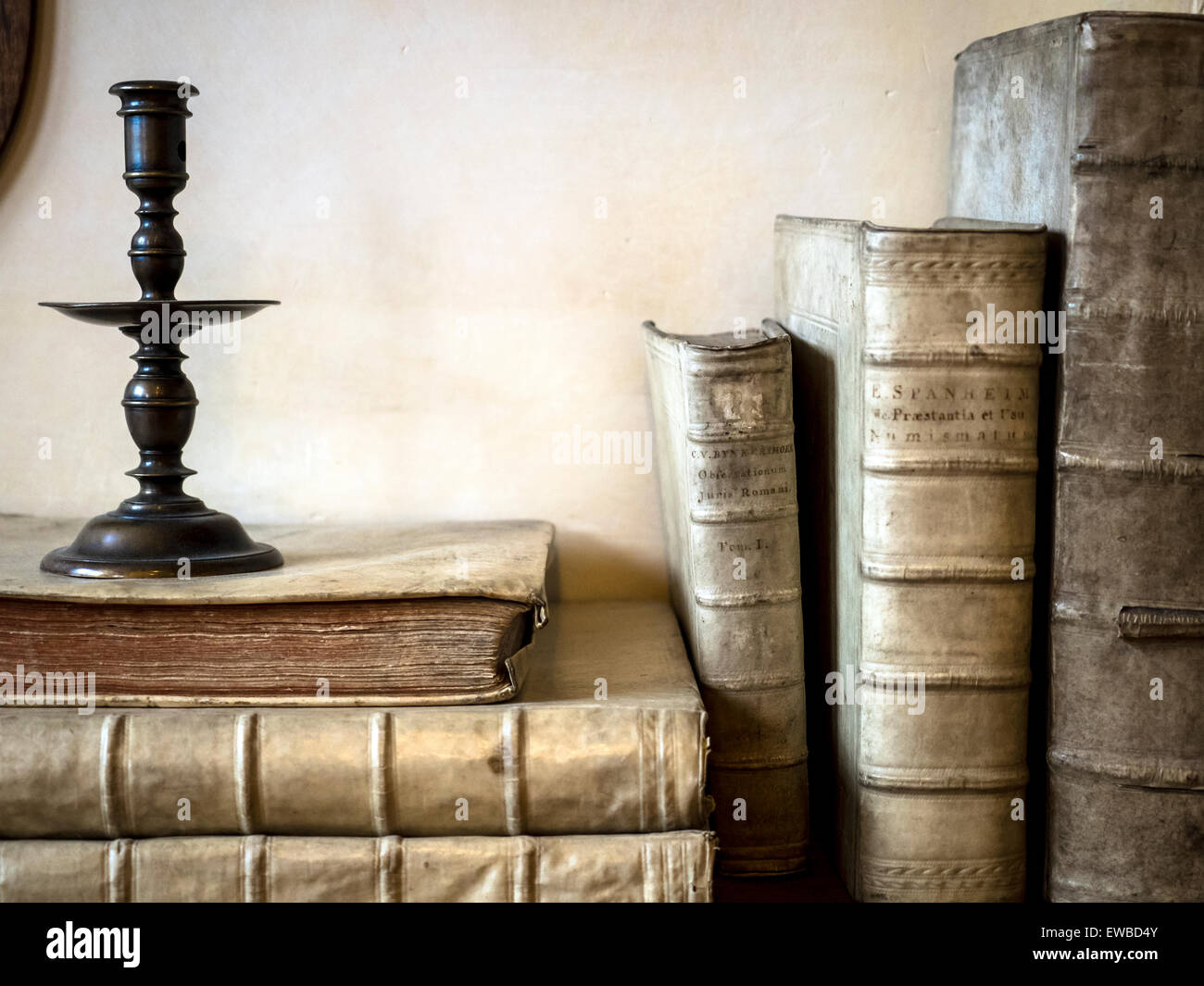 Books in the large studio in the Rembrandthuis (house of Rembrandt's) Museum - Amsterdam, Netherlands Stock Photo