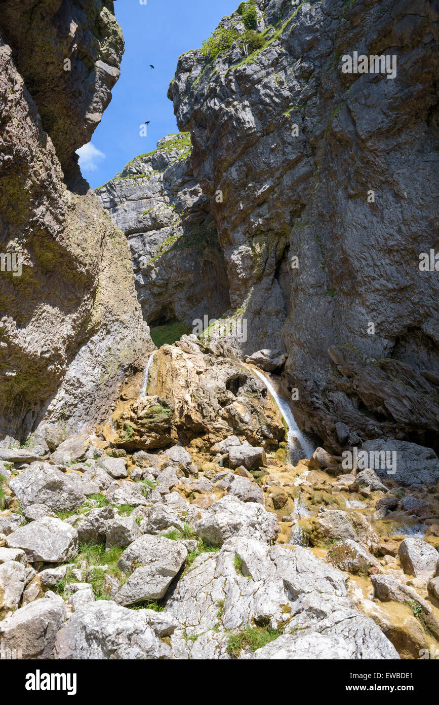 The waterfalls at Gordale Scar, a limestone ravine near Malham, North Yorkshire, England Stock Photo