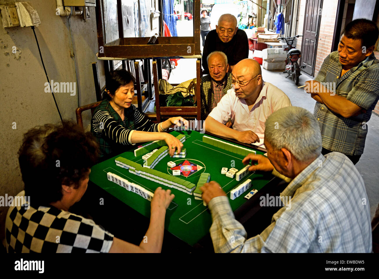 A Mahjong game Shanghai gamble gambling China Chinese Stock Photo