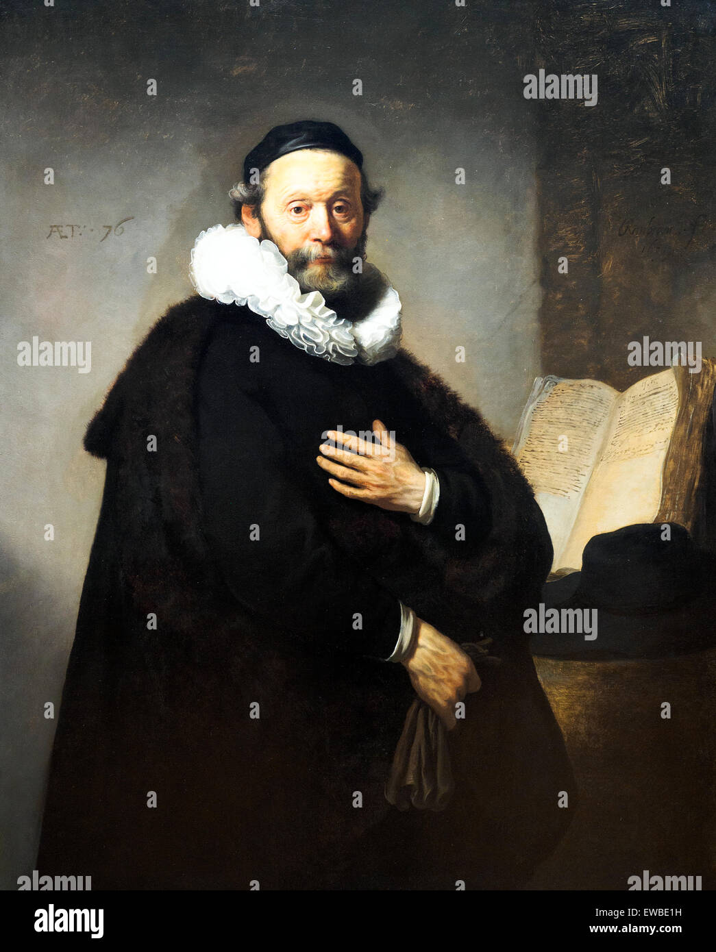 Portrait of Johannes Wtenbogaert (Dutch Protestant minister, a leader of the remonstrants) Rembrandt Harmensz van Rijn (1606-1669) Stock Photo