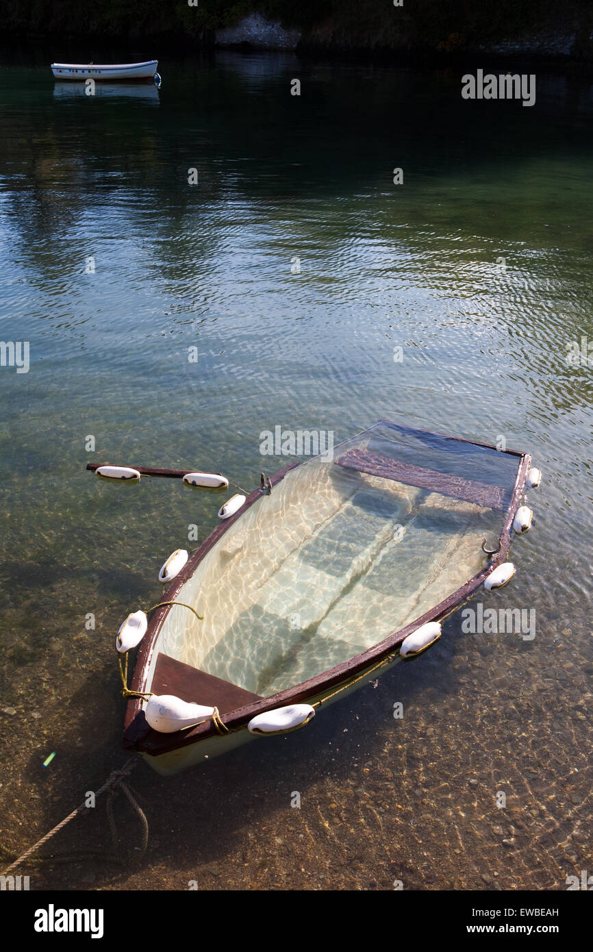 Sunken boat in estuary water, Salcombe, Devon Stock Photo