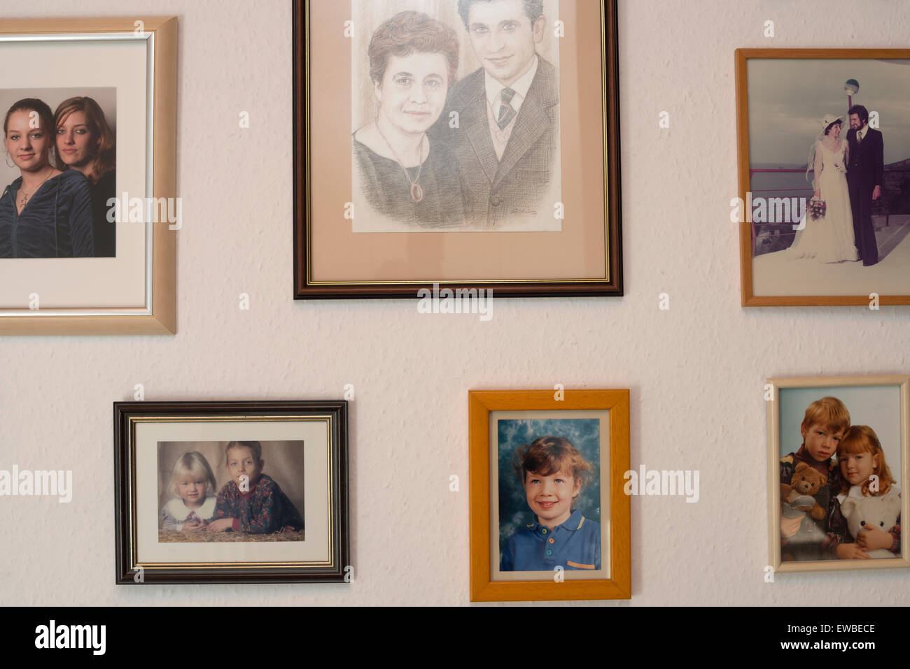 Framed family portraits Stock Photo