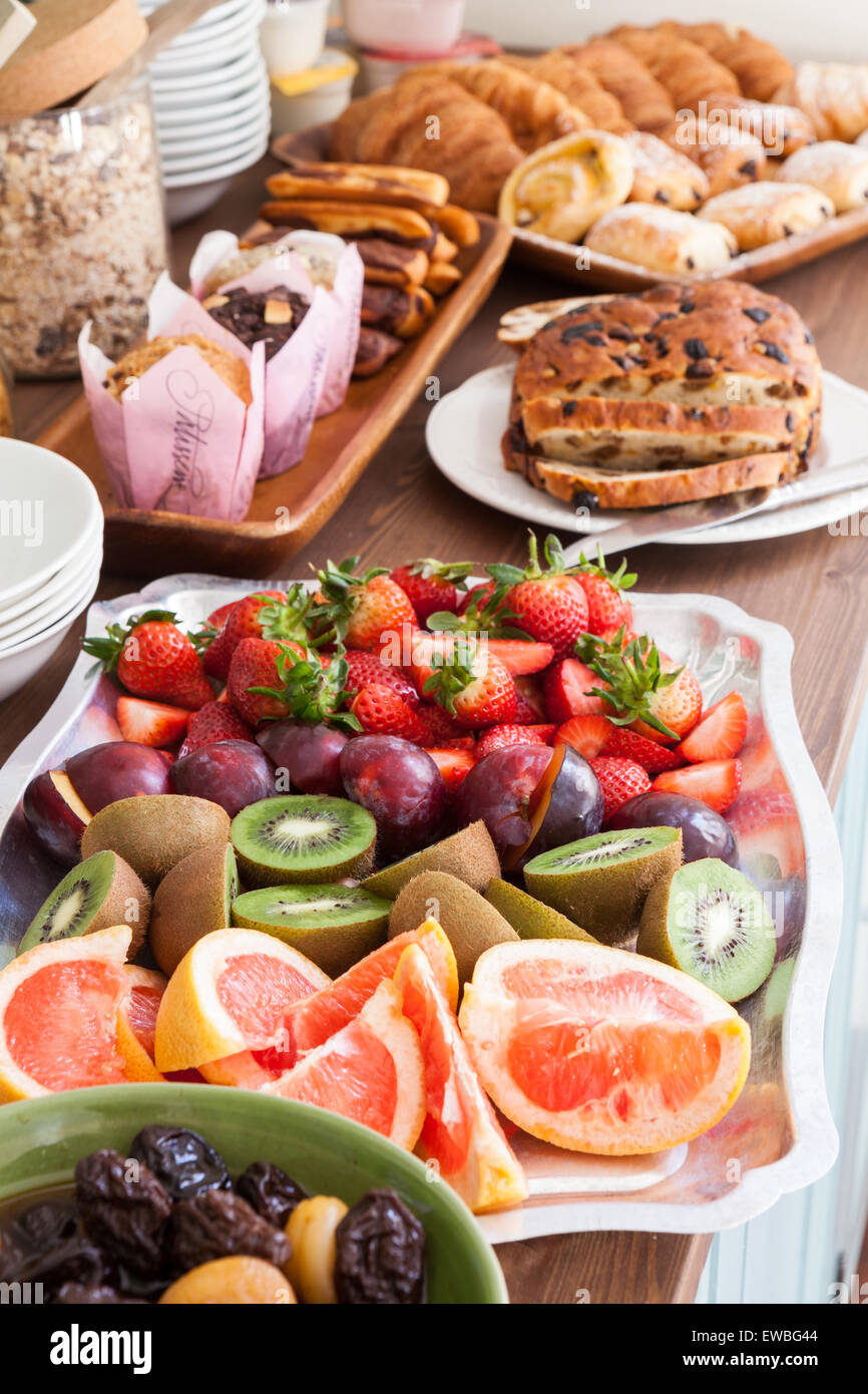 Breakfast buffet with fresh fruit and pastries Stock Photo Alamy
