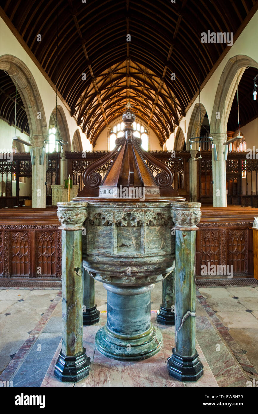 All Saints, Holbeton, Devon, the church font Stock Photo - Alamy