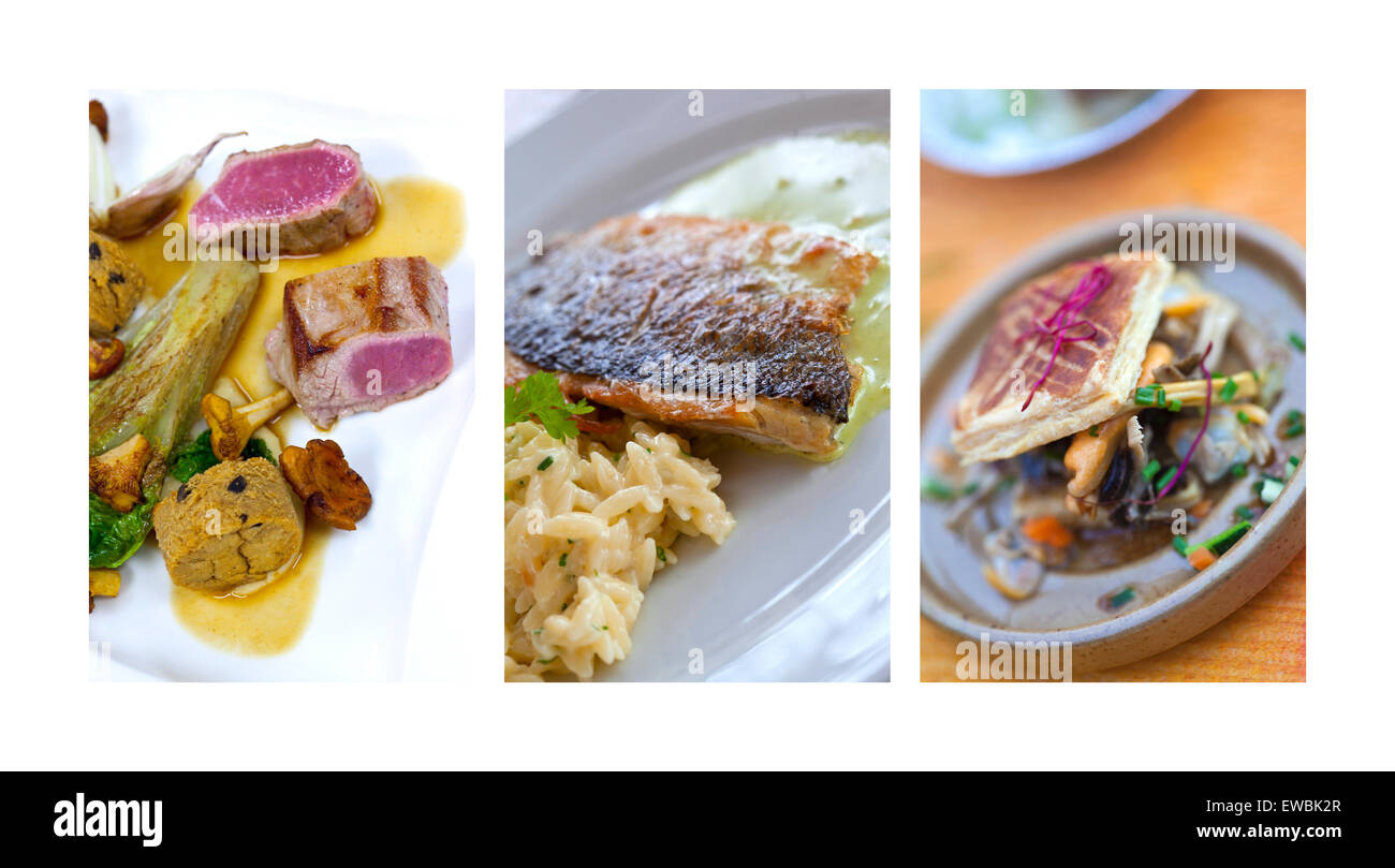 Various gourmet French dishes on a collage Stock Photo