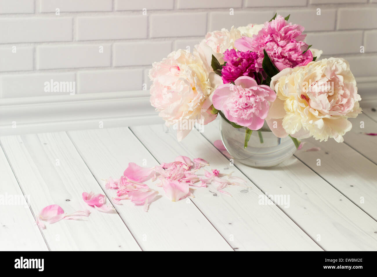 Bouquet of pink and white peonies in vase Stock Photo - Alamy