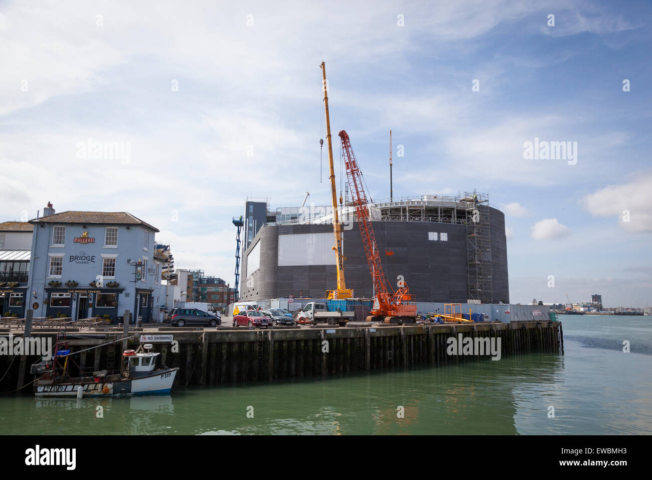 Partly completed Ben Ainslie Racing Team HQ alongside the Bridge Tavern ...