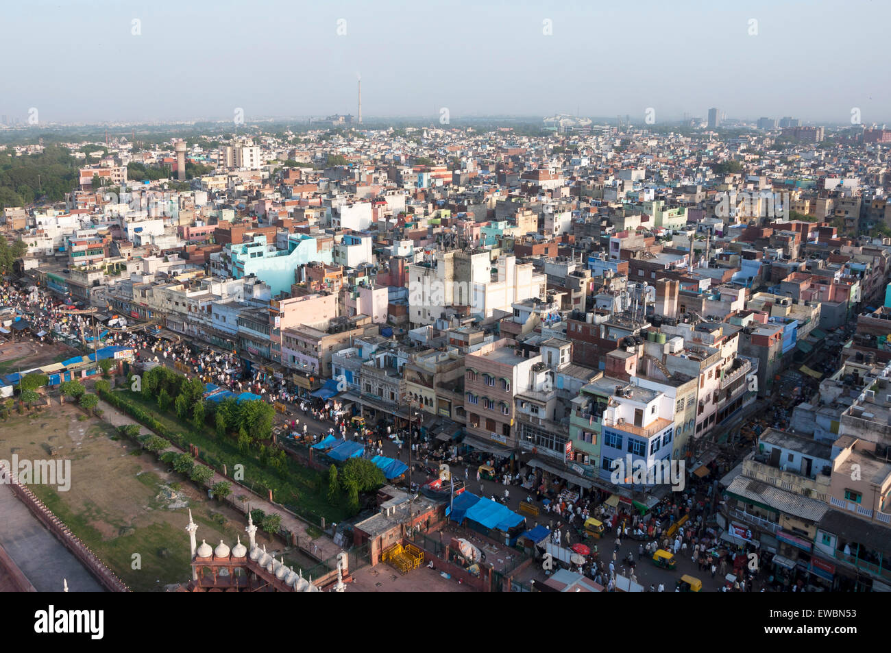 Aerial view of houses in Chandni Chowk, in old Delhi, India. Stock Photo