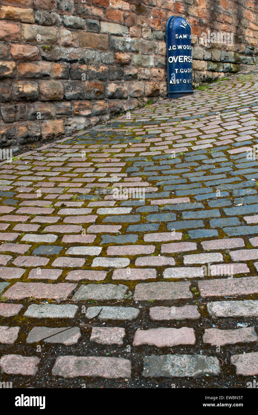 A semi circle pattern of bricks on the road outside Nottingham Castle, Nottinghamshire England