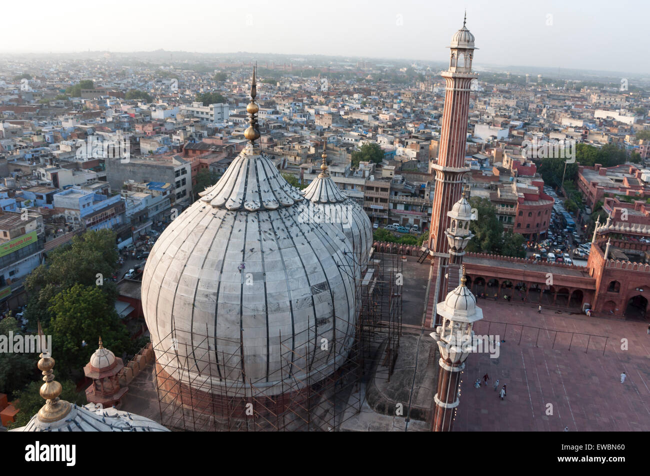 Domes and minarets at the Jama Masjid mosque in old Delhi, India. Stock Photo