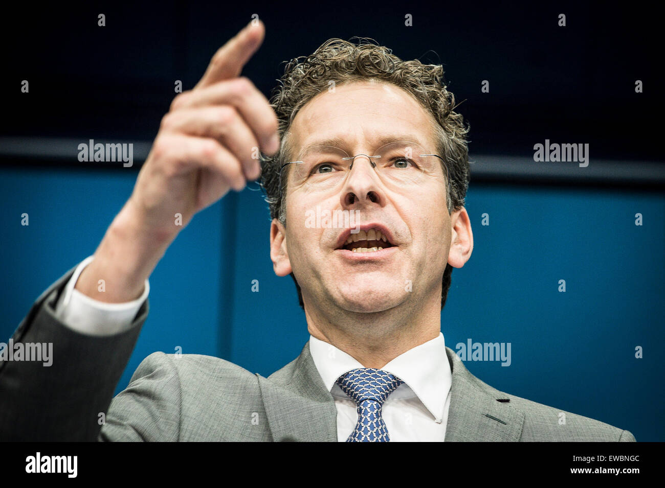 Brussels, Belgium. 22nd June, 2015. Eurogroup President Dutch Finance Minister Jeroen Dijsselbloem holds a press conference after a special Eurogroup finance ministers meeting on Greece at European Council headquarters in Brussels, Belgium on 22.06.2015 Heads of Eurozone state will geather for emergency summit on Greek debt today in EU headquarters Credit:  dpa picture alliance/Alamy Live News Stock Photo