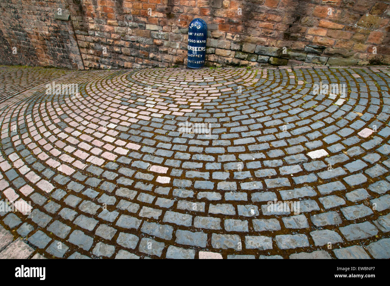 A semi circle pattern of bricks on the road outside Nottingham Castle, Nottinghamshire England