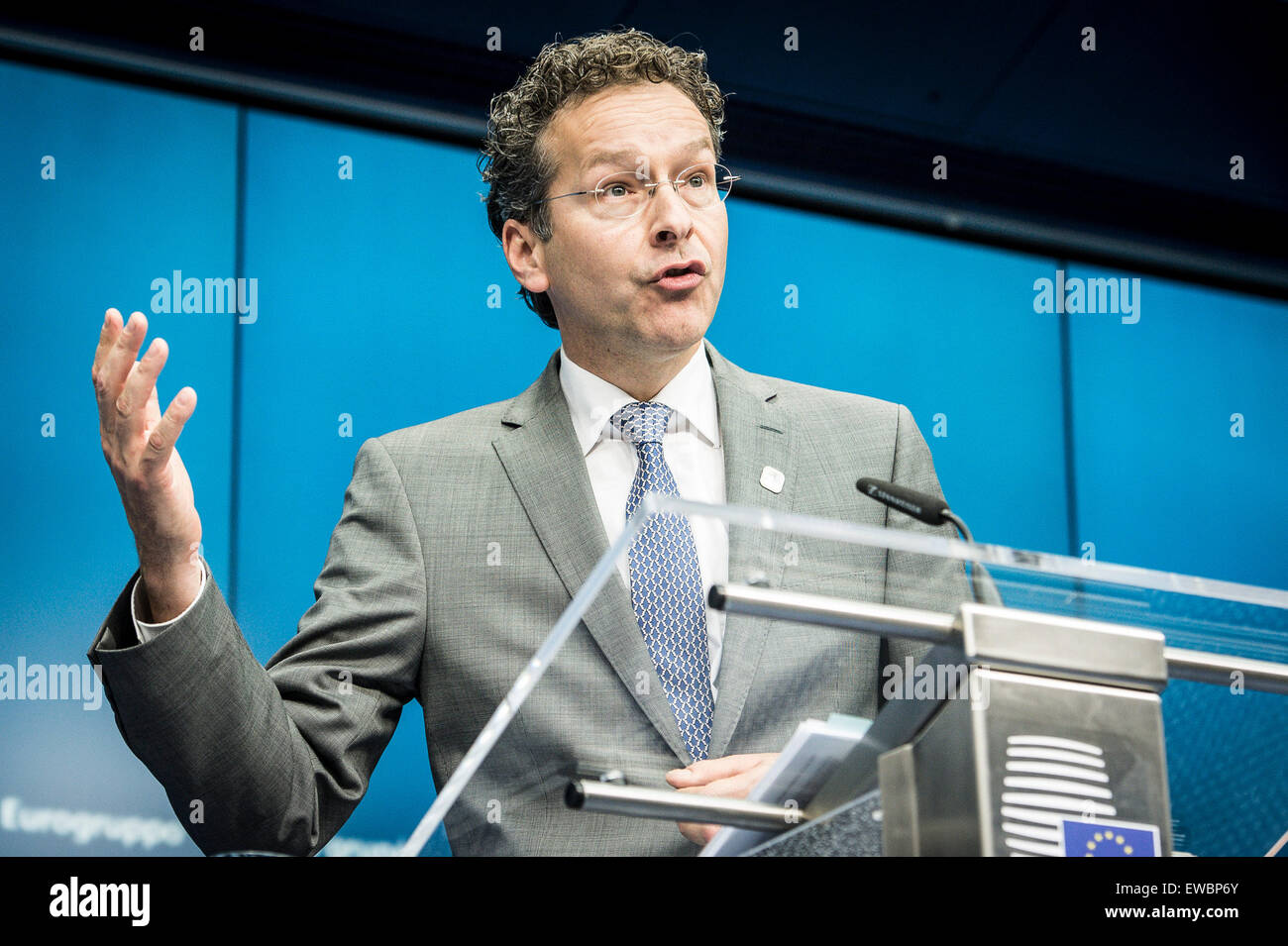 Brussels, Belgium. 22nd June, 2015. Eurogroup President Dutch Finance Minister Jeroen Dijsselbloem holds a press conference after a special Eurogroup finance ministers meeting on Greece at European Council headquarters in Brussels, Belgium on 22.06.2015 Heads of Eurozone state will geather for emergency summit on Greek debt today in EU headquarters Credit:  dpa picture alliance/Alamy Live News Stock Photo