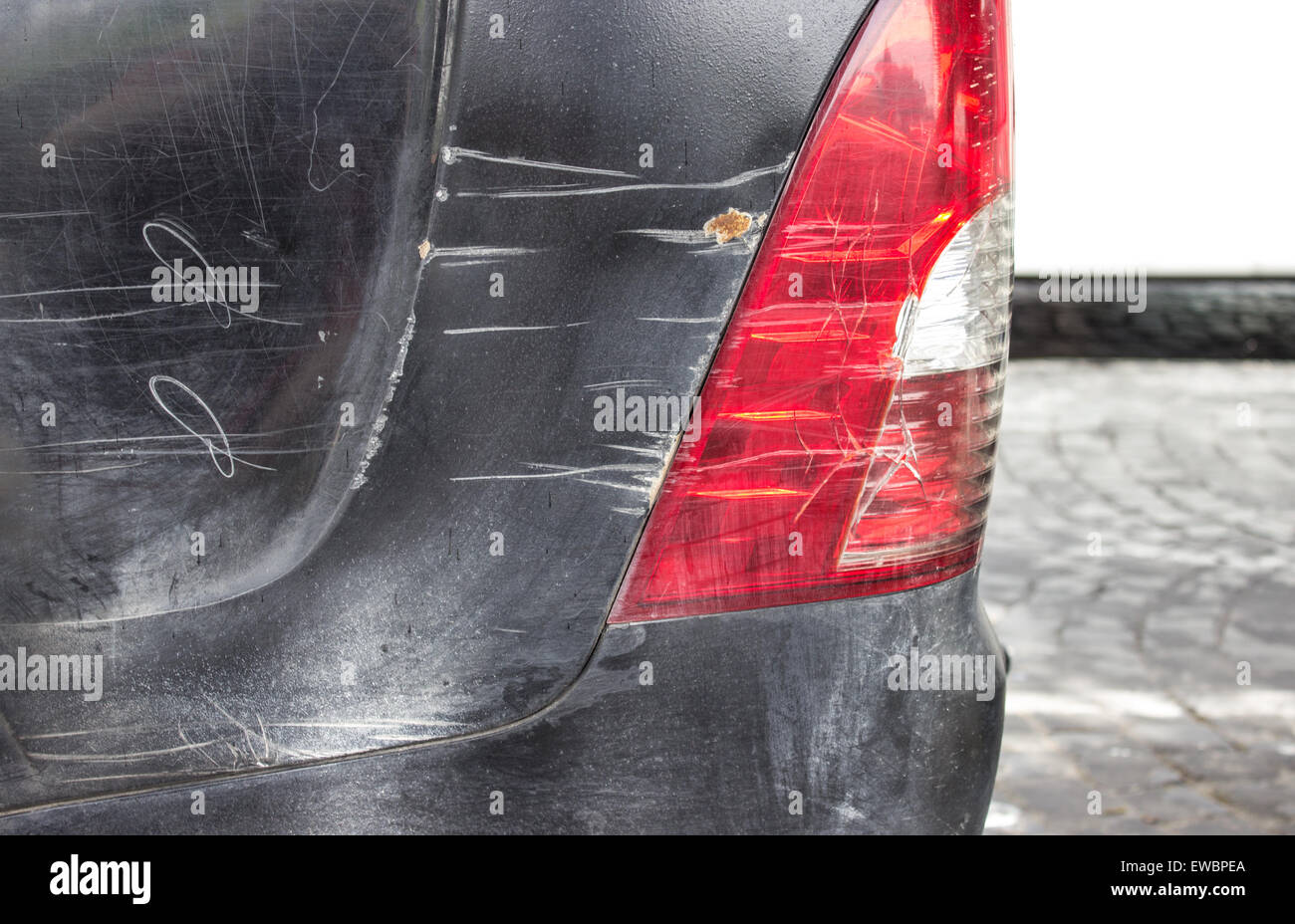 Scratches on the rear of a car Stock Photo