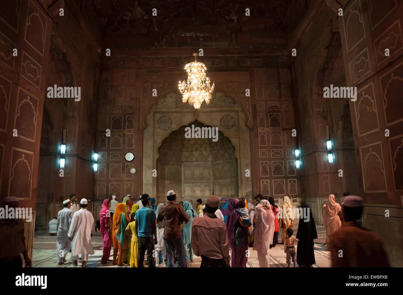 Interior of Jama Masjid at night during Ramadan. Old Delhi, India. Stock Photo