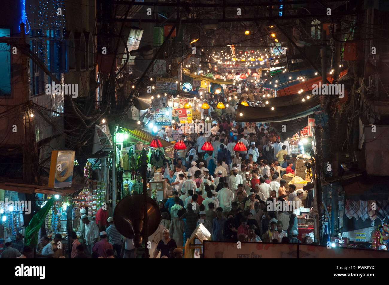 Chandni Chowk at night during Ramadan. Old Delhi, India. Stock Photo