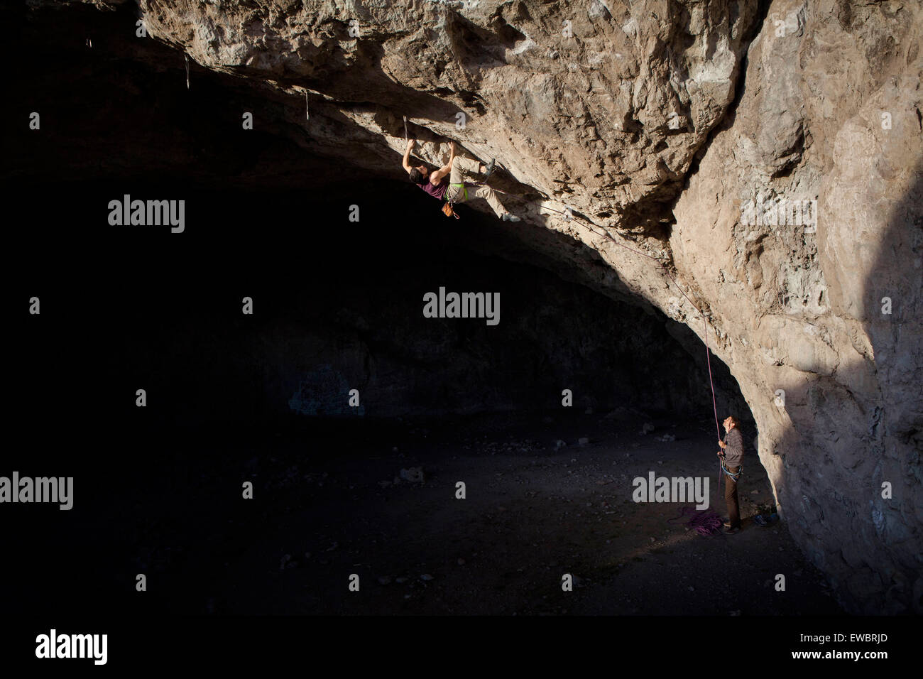 Rock climbing in El Arenal, Hidalgo, Mexico. Stock Photo