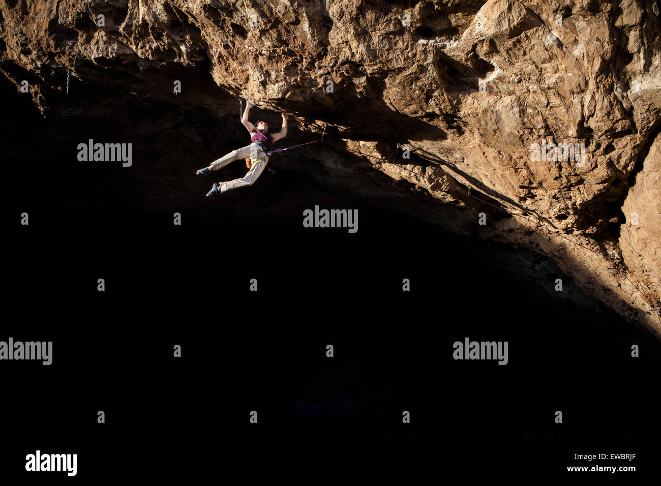 Rock climbing in El Arenal, Hidalgo, Mexico. Stock Photo