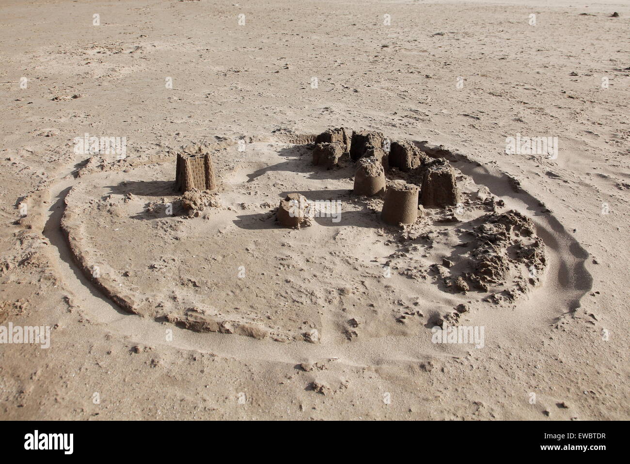 Sandcastles on the beach at Saint Andrews, Fife, Scotland Stock Photo